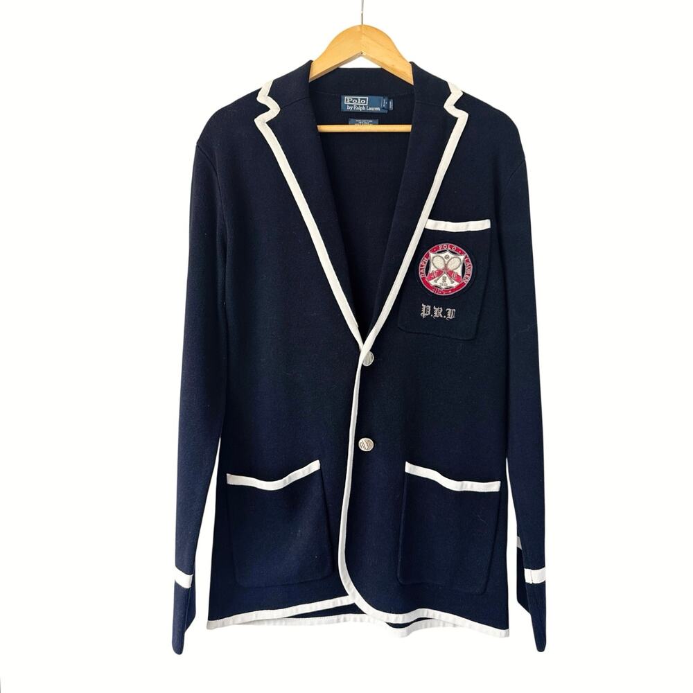 Polo Ralph Lauren NEW Men S Tennis Crest Knit Blazer Silk Cashmere Navy Blue